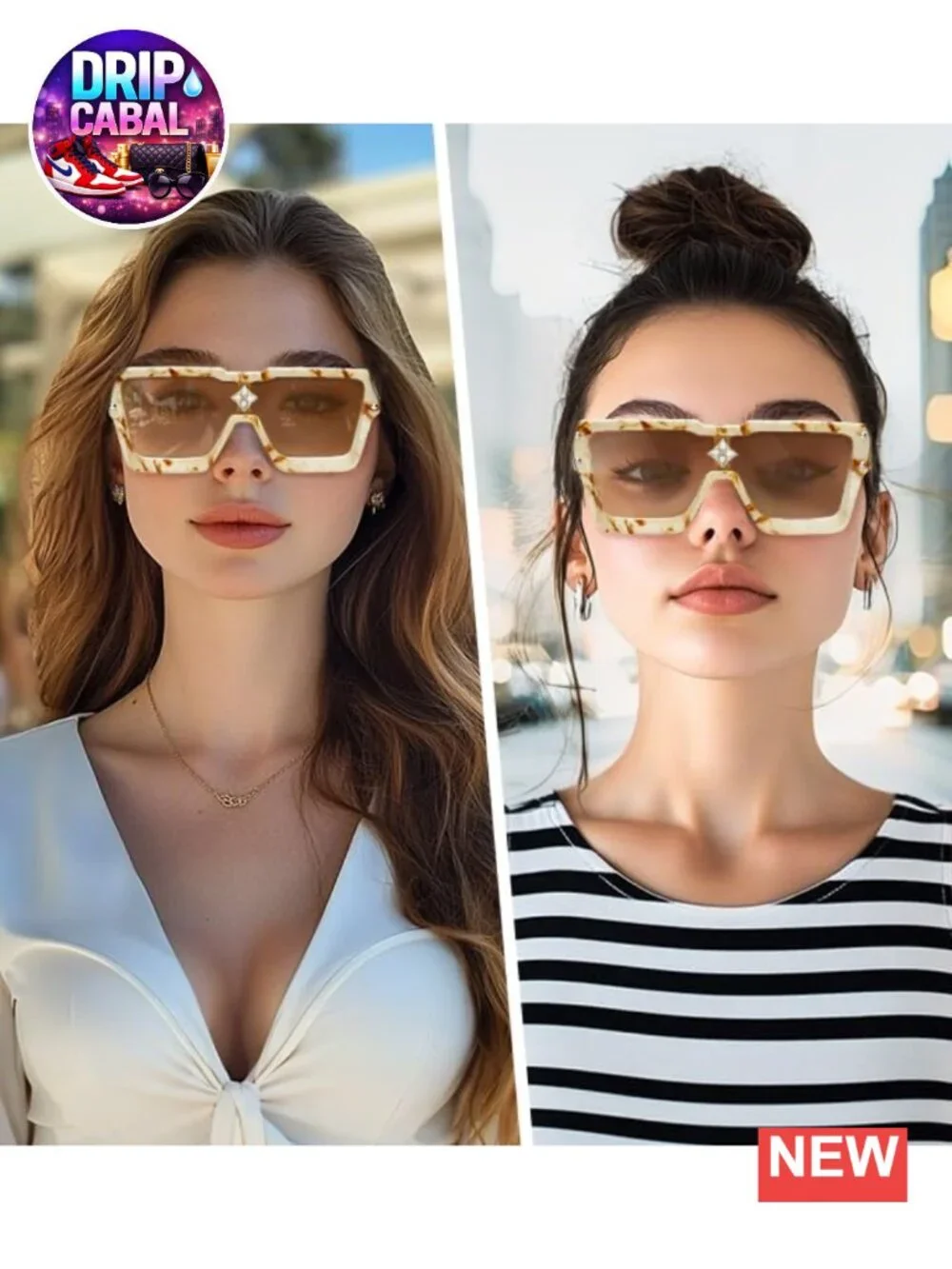 Retro 90s Rimless Square Sunglasses Polarized UV Protection